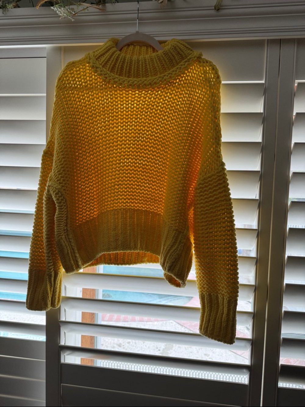 Free People Bright Yellow Chunky Knit Turtleneck Sweater